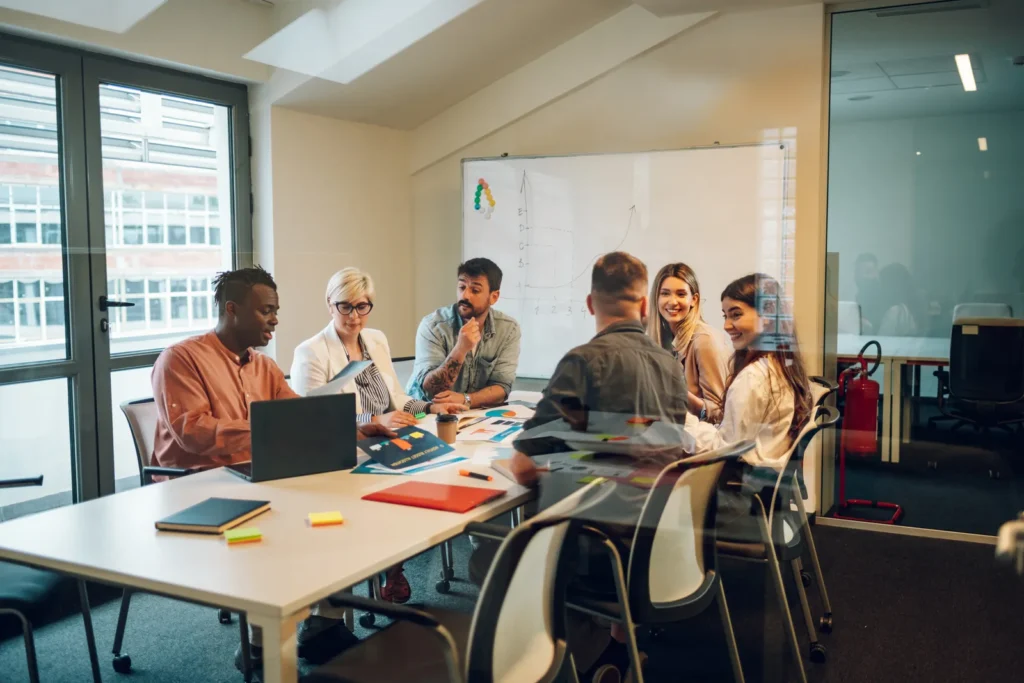 multiracial-business-team-having